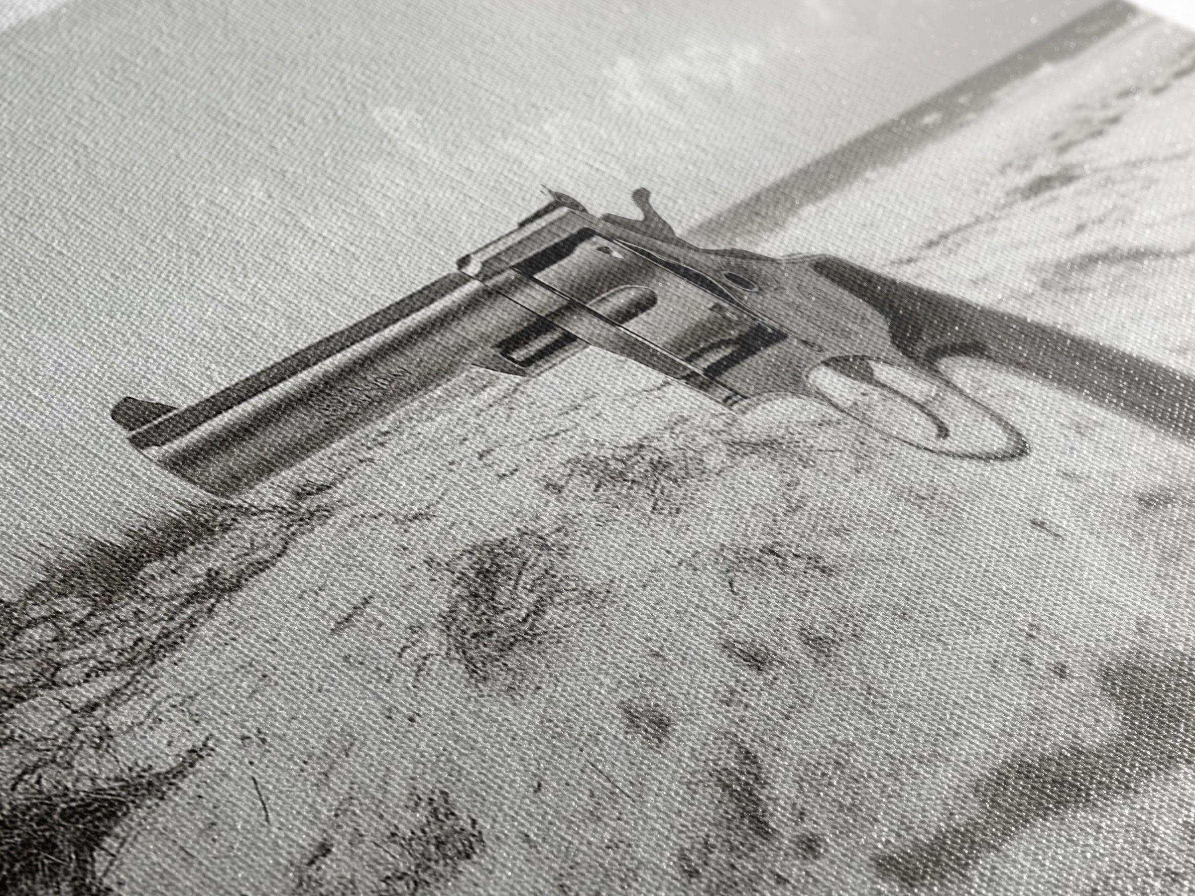 Revolver On Beach, Western Vibes, Americana Style, Framed Canvas Print, Man Cave Wall Art, Bold Statement Decor, Coastal Contrast