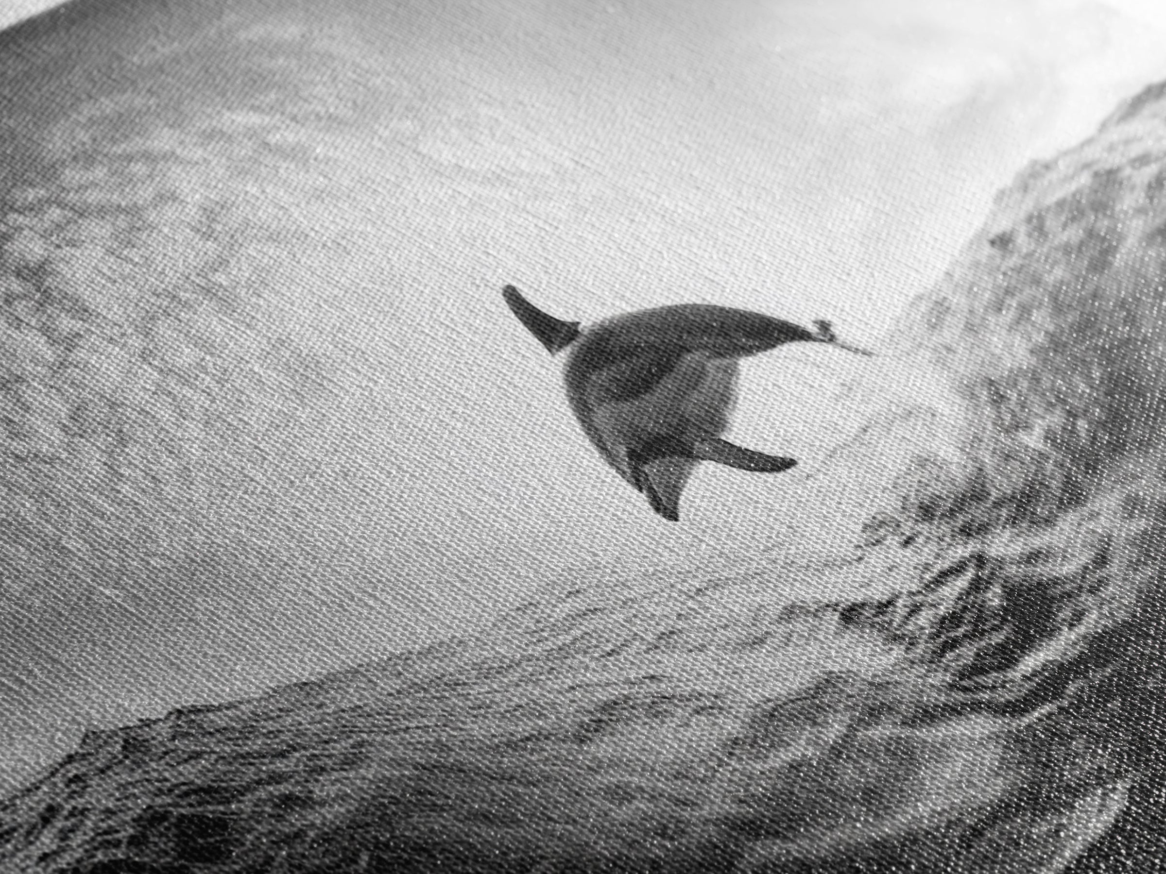 Ocean Dolphin Jump, Seascape Art, Black White Photography, Coastal Wall Decor, Canvas Print, Minimalist Bathroom Wall Art, Nautical Style