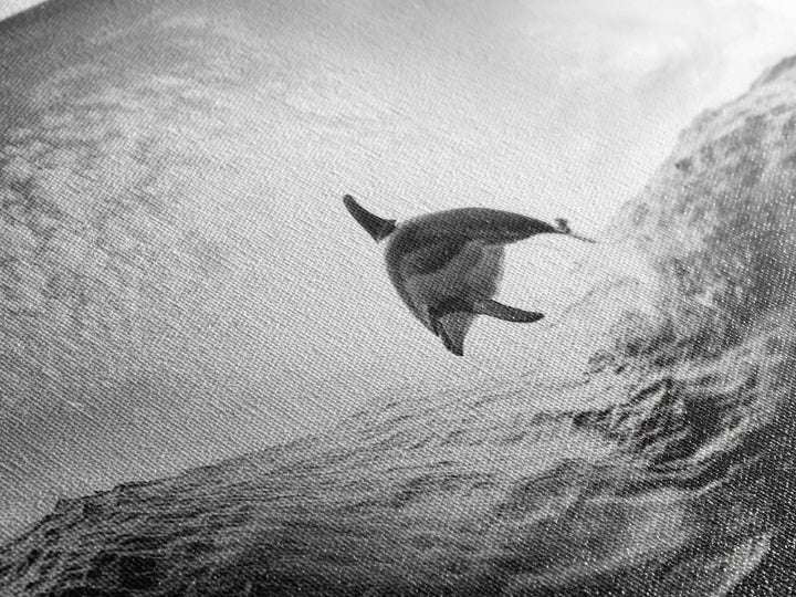 Ocean Dolphin Jump, Seascape Art, Black White Photography, Coastal Wall Decor, Canvas Print, Minimalist Bathroom Wall Art, Nautical Style