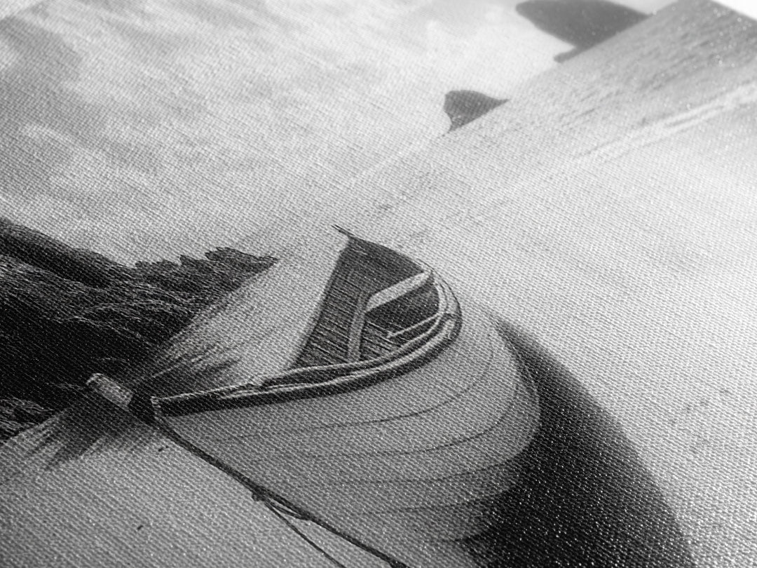 Rowboat, Sandy Cove, Island View, Canvas Print, Coastal Photography, Minimalist Beach Decor, Serene Bathroom or Bedroom Wall Art