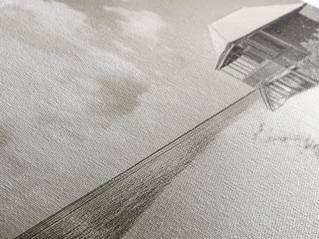 Beach House, Secluded Shore, Calm Waters, Framed Canvas Print, Coastal Wall Art, Minimalist Living Room Decor, Vacation Vibes