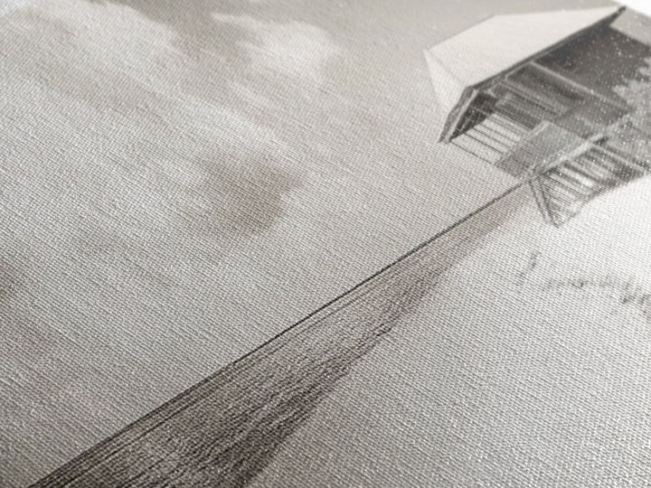 Beach House, Secluded Shore, Calm Waters, Framed Canvas Print, Coastal Wall Art, Minimalist Living Room Decor, Vacation Vibes