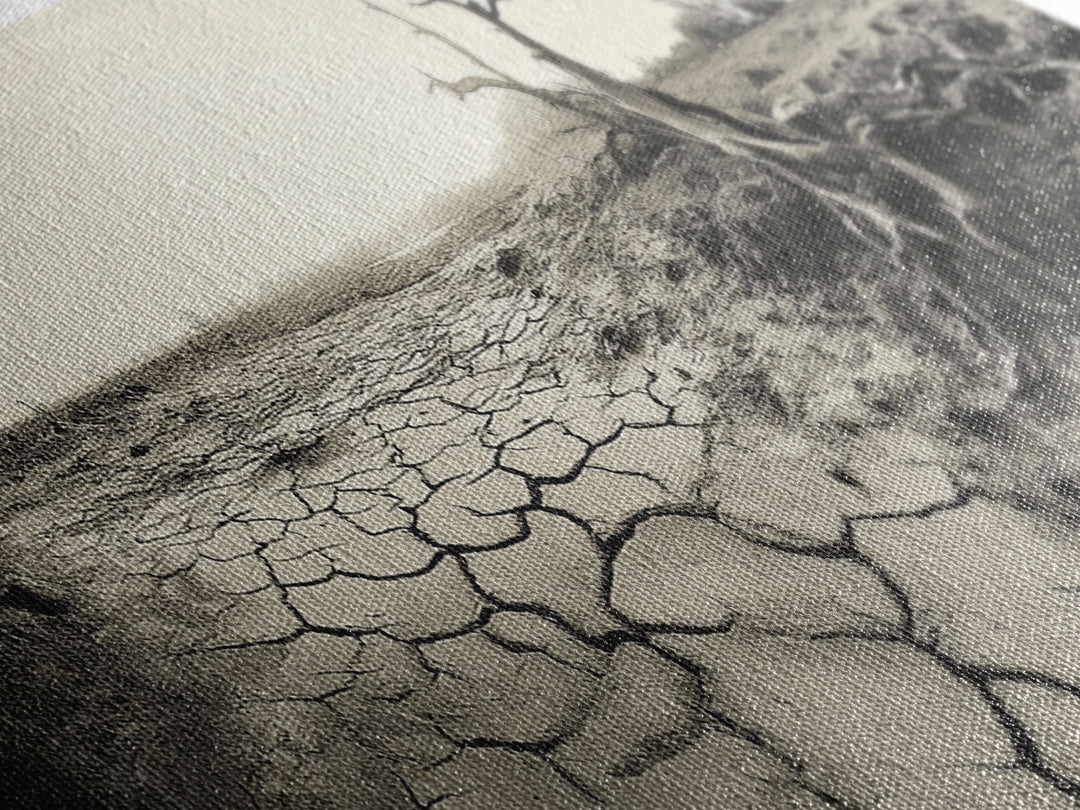 Cracked Earth Drought, Barren Landscape, Nature Drama, Earth Tones, Framed Canvas Print, Fall Wall Art, Study Room Decor, Minimalist Style