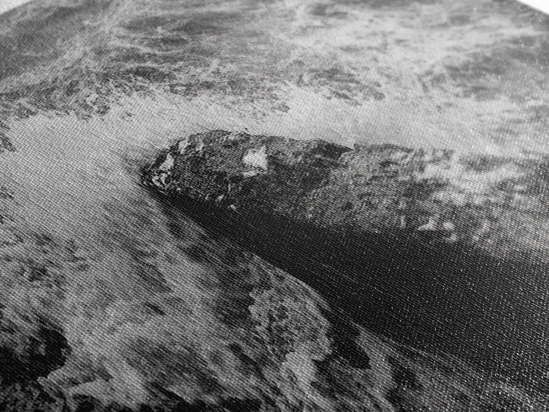 Crashing Waves Rock, Coastal Seascape, Ocean Photography, Black White Art, Framed Canvas Print, Nautical Bathroom Wall Decor