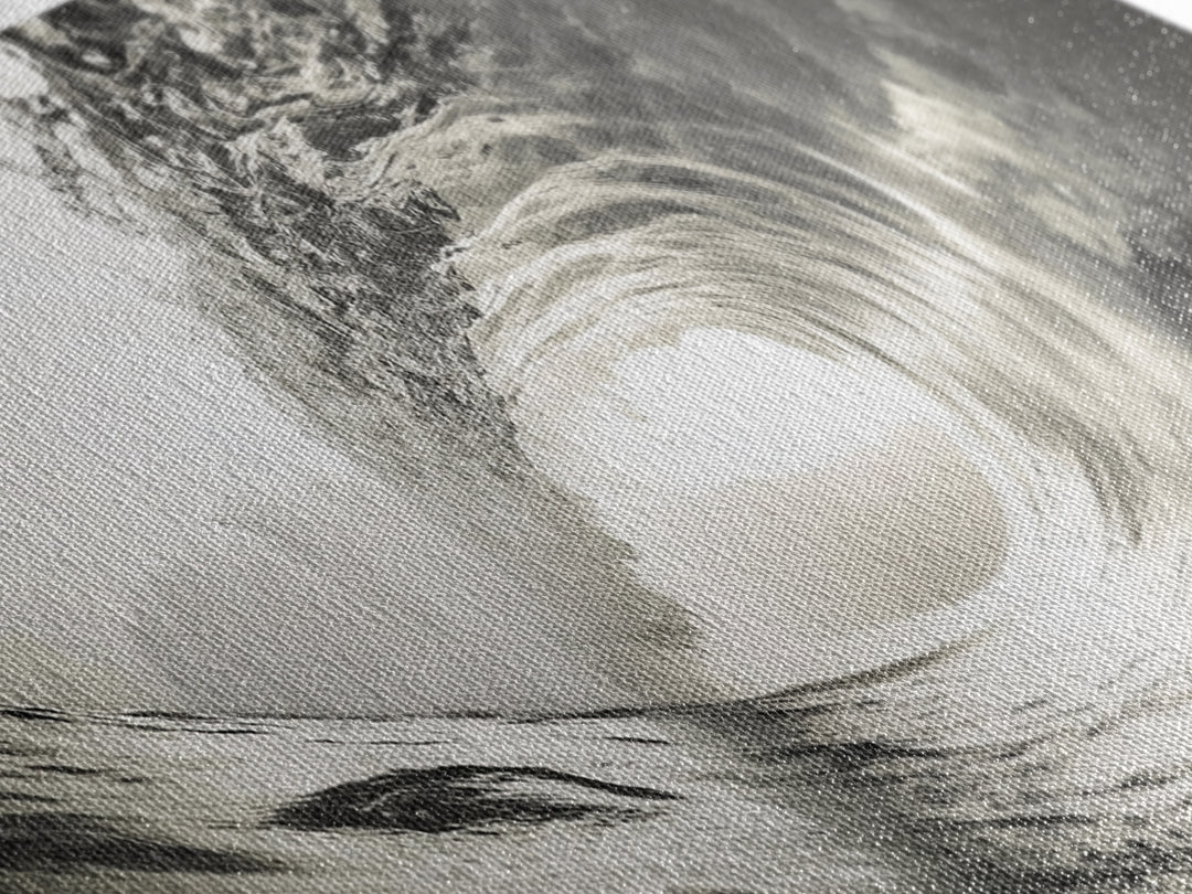 Ocean Barrel Wave, Surf Photography, Coastal Decor, Sepia Framed Canvas Print, Modern Beach House Bathroom or Living Room Wall Art