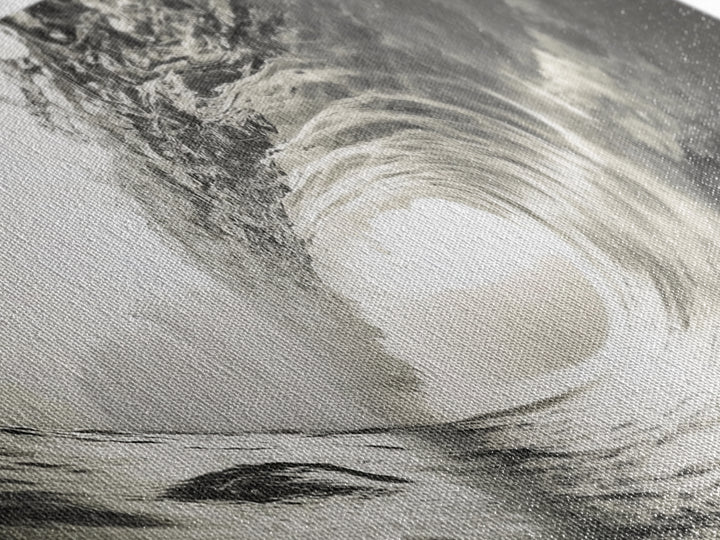 Ocean Barrel Wave, Surf Photography, Coastal Decor, Sepia Framed Canvas Print, Modern Beach House Bathroom or Living Room Wall Art