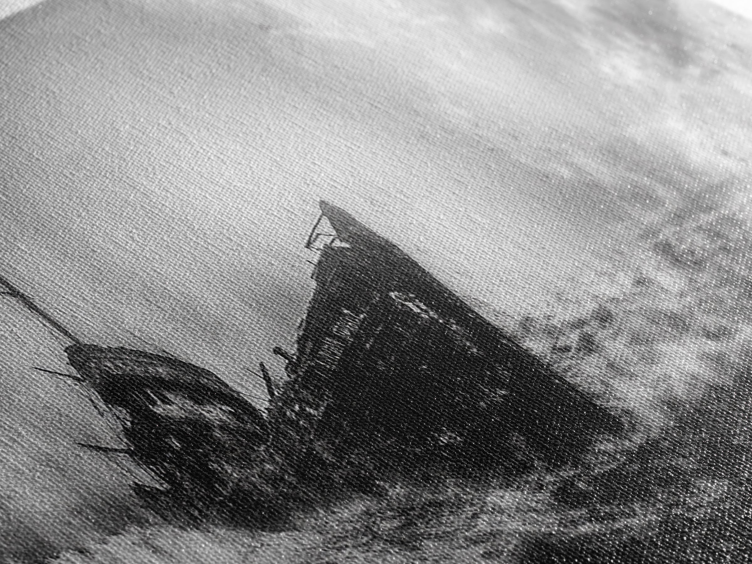 Abandoned Shipwreck Storm, Dark Sea Drama, Grunge Nautical Art, Framed Canvas Print, Industrial Office or Man Cave Wall Decor