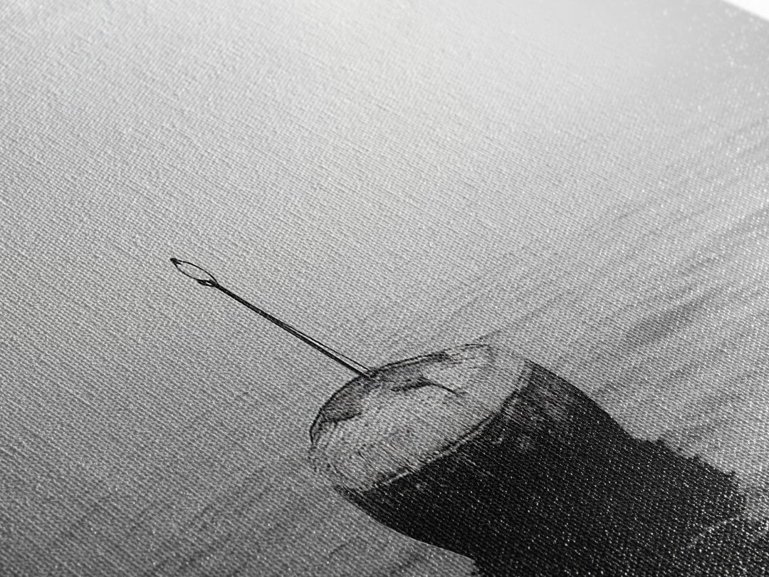 Solitary Sea Buoy, Calm Ocean View, Black White Minimalist, Nautical Canvas Print, Peaceful Coastal Wall Art, Bedroom Decor