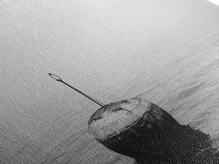 Solitary Sea Buoy, Calm Ocean View, Black White Minimalist, Nautical Canvas Print, Peaceful Coastal Wall Art, Bedroom Decor