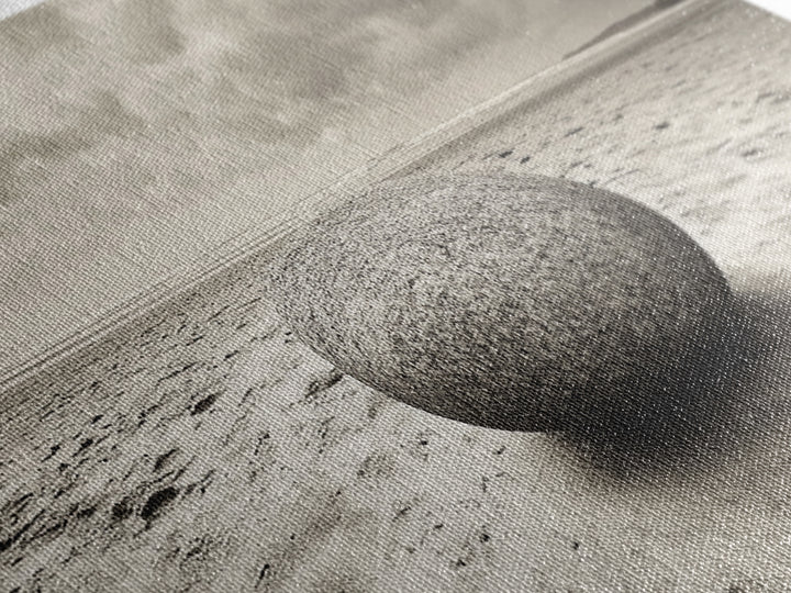 Round Beach Boulder, Serene Shore, Natural Simplicity, Neutral Toned Framed Canvas Print, Minimalist Living Room or Yoga Wall Art