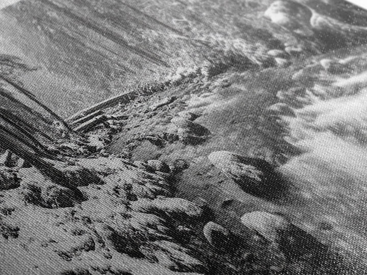 River Stream, Snow Forest, Winter Tranquility, Canvas Print, cozy cabin art, hygge home decor, Christmas wall art, woodland minimalist art