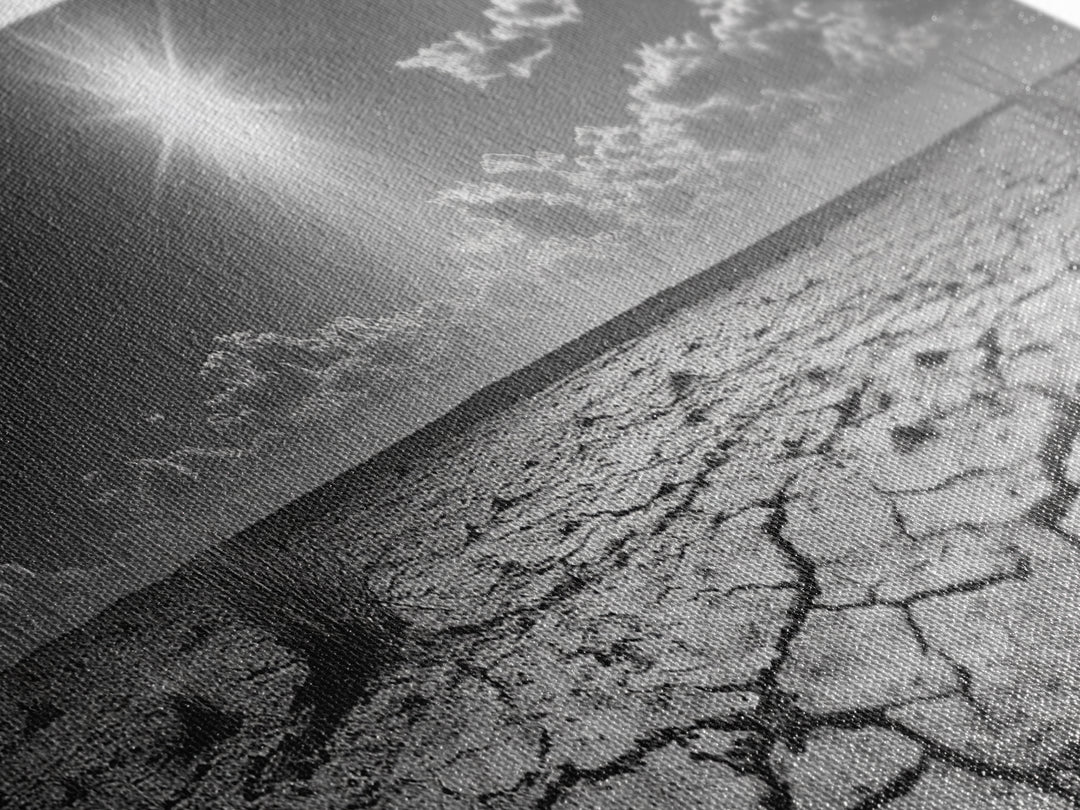 Cracked Earth, Desert Heat, Sunburst Drought, Canvas Print, rustic fall decor, southwest desert art, boho entryway wall statement