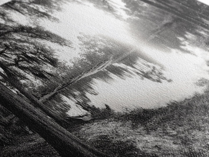 River Sunset, Mossy Trees, Tranquil Reflection, Framed Canvas Print, southern forest wall art, peaceful living room decor, rustic boho vibe