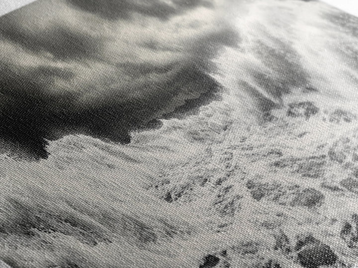 Storm Waves, Moody Sea, Ocean Power, Canvas Print, dramatic bathroom wall art, black and white seascape, coastal energy room decor