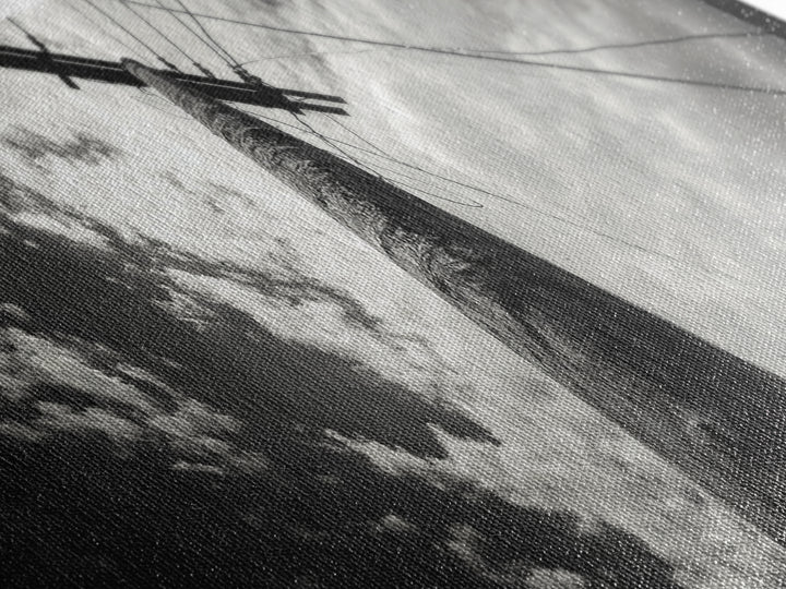 Utility Pole Sky, Urban Minimalism, Power Lines, Framed Canvas Print, Industrial Wall Art, Office Decor, Monochrome Photography