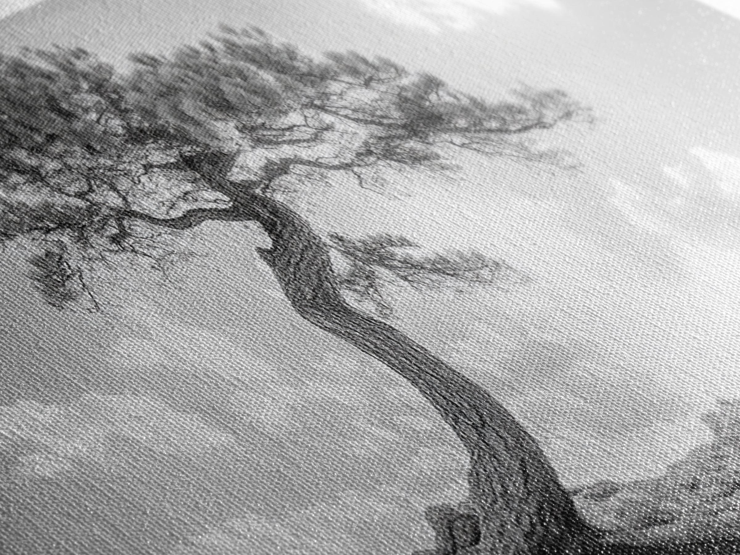 Lone Curved Tree, Zen Nature Print, Minimalist Landscape, Calming Decor, Framed Canvas Print, Bedroom Wall Statement