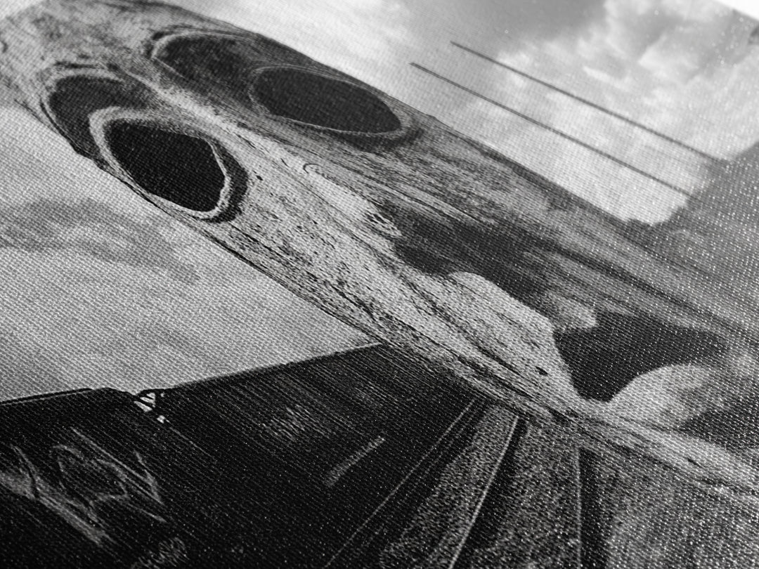 Abandoned Train Mask, Urban Surrealism, Monochrome Street Art, Modern Edgy Decor, Framed Canvas Print, Industrial Room Style