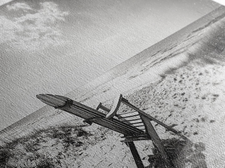 Coastal Chair, Black White, Seaside Decor, Beach Life, Framed Canvas Print, Coastal wall art, minimalist art, neutral tones, coastal room