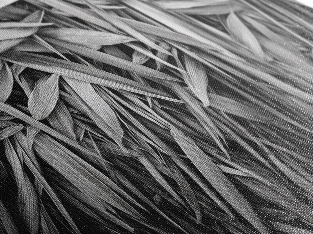 Textured Leaves, Monochrome Nature, Abstract Pattern, Botanical Wall Art, Framed Canvas Print, Modern Bedroom Art, Minimalist Decor