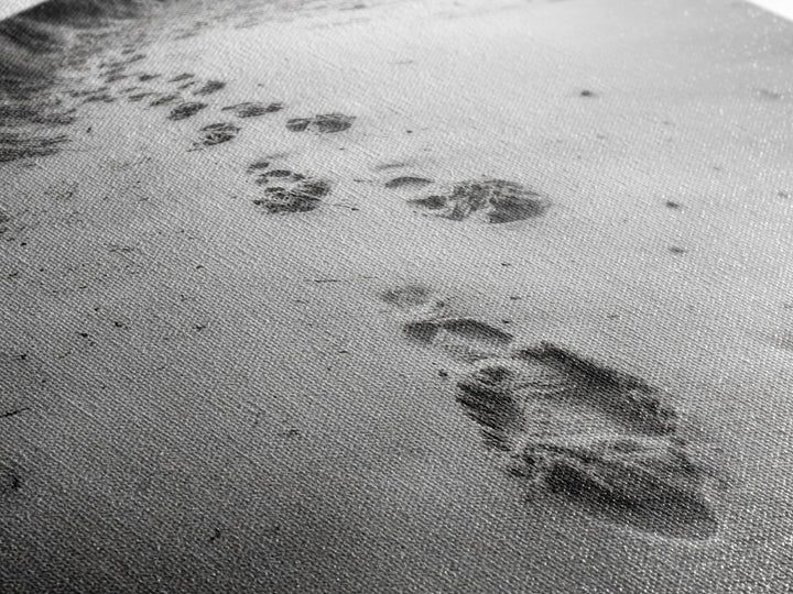 Beach Footprints, Sandy Path, Seaside Steps, Reflective Moment, Canvas Print, Minimalist Bathroom Wall Art, Tranquil Coastal Decor
