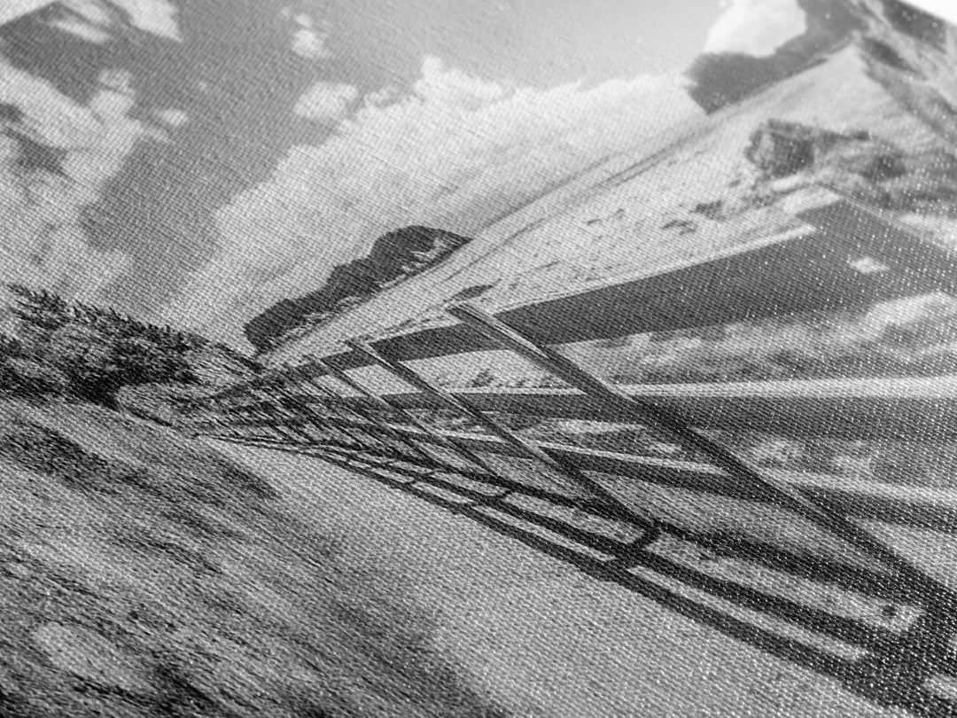 Coastal Fence Path, Island View, Ocean Trail, Framed Canvas Print, Bright Scenic Art, Living Room Decor, Seaside Landscape Vibe