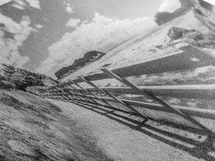 Coastal Fence Path, Island View, Ocean Trail, Framed Canvas Print, Bright Scenic Art, Living Room Decor, Seaside Landscape Vibe