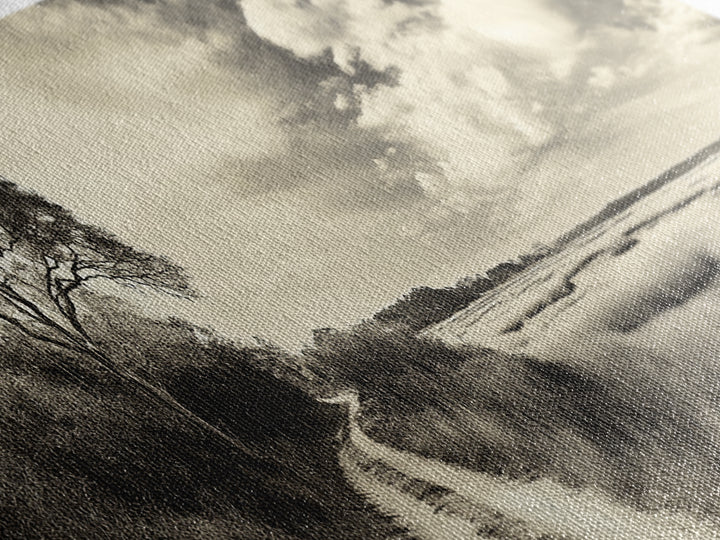 Country Road, Marshland Meadow, Lone Tree Landscape, Framed Canvas Print, Rustic Fall Wall Art, Entryway Decor, Neutral Nature Style