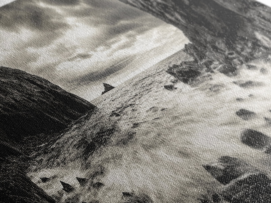 Rocky Shore Escape, Ocean Cliffside, Wild Coast, Moody Sky, Framed Canvas Print, Modern Bathroom Art, Nature Lover Decor