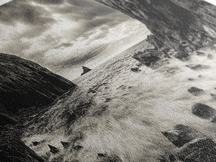 Rocky Shore Escape, Ocean Cliffside, Wild Coast, Moody Sky, Framed Canvas Print, Modern Bathroom Art, Nature Lover Decor