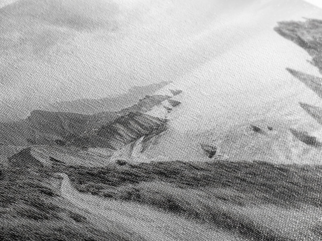 Coastal Trail View, Mountain Seascape, Minimalist Beach Path, Framed Canvas Print, Serene Landscape, Living Room Wall Art, Nature Decor