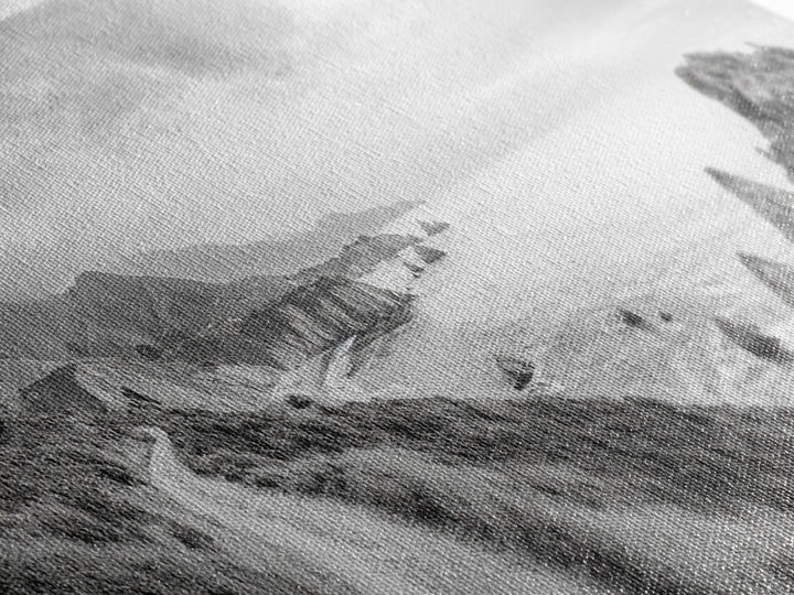 Coastal Trail View, Mountain Seascape, Minimalist Beach Path, Framed Canvas Print, Serene Landscape, Living Room Wall Art, Nature Decor