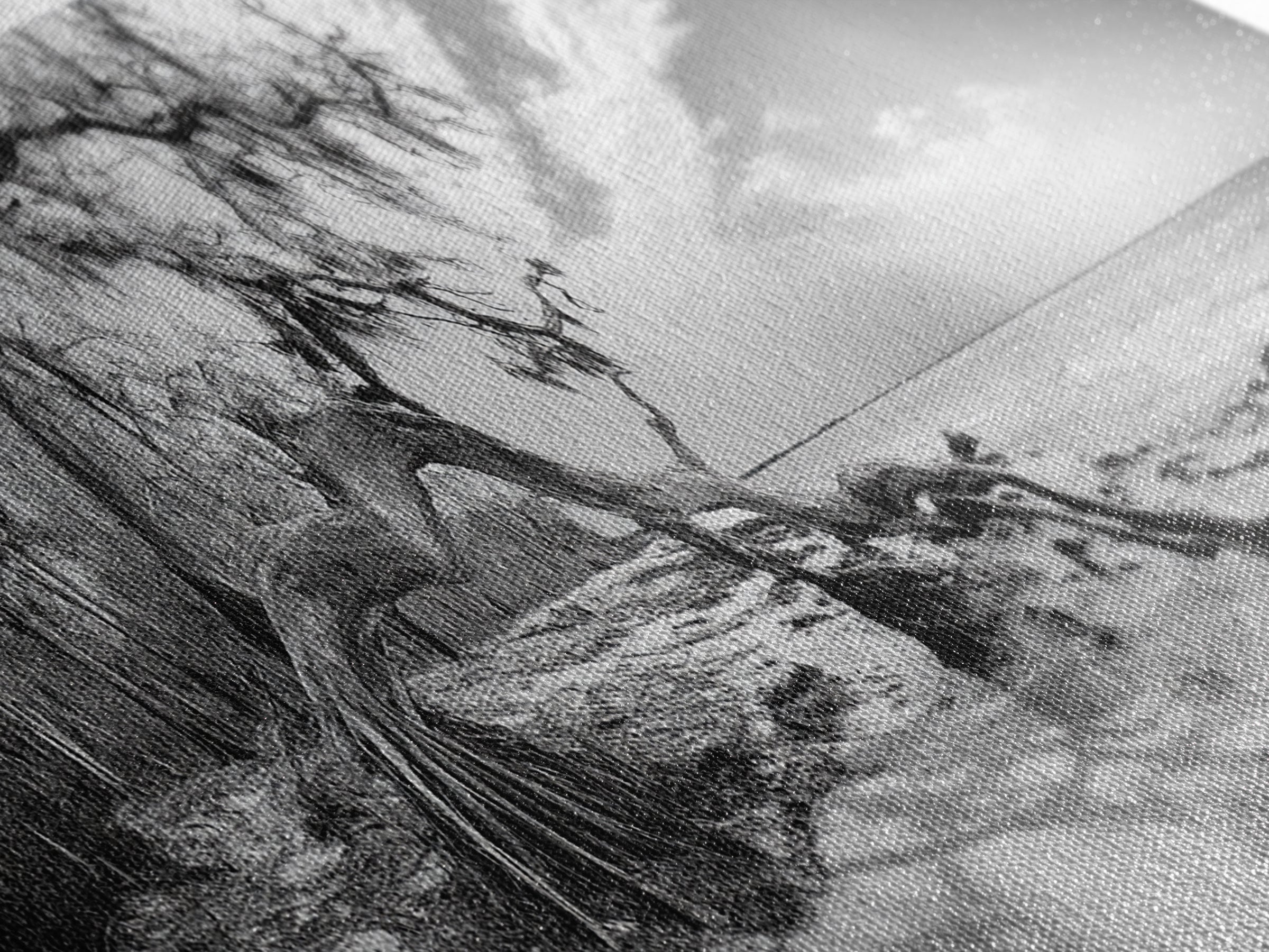 Bending Tree Beach, Windswept Coastal Scene, Dune Forest, Canvas Print, Monochrome Minimalist Art, Boho Bedroom Decor, Ocean Tones