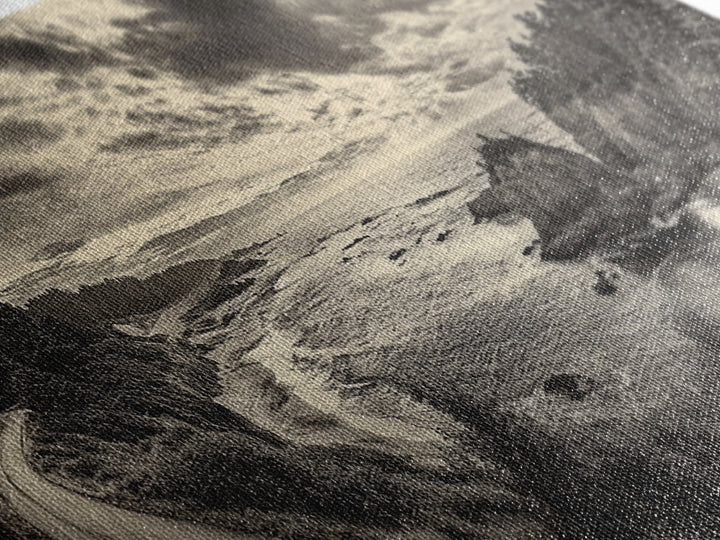 Coastal Road, Ocean Sunset, Rocky Shoreline, Framed Canvas Print, Moody Landscape Photography, Living Room Wall Art, Rustic Nature Decor