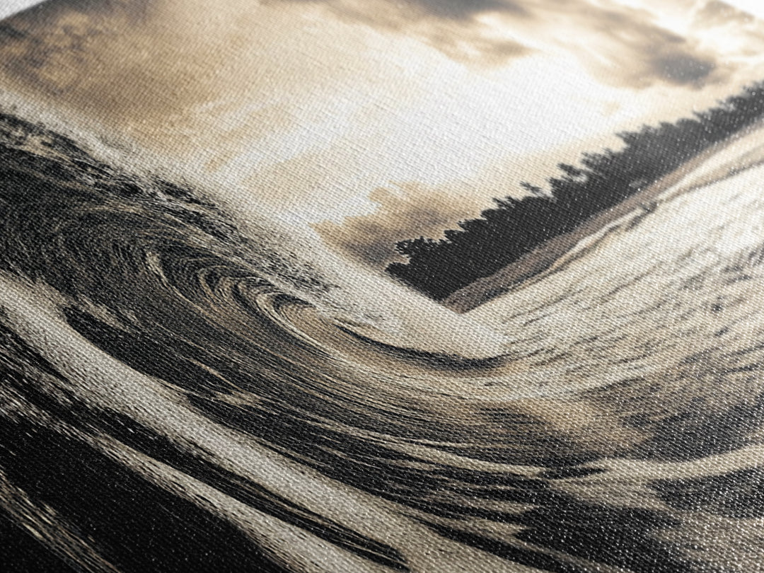 Barrel Wave, Tropical Storm, Surfer’s Dream, Framed Canvas Print, Ocean Power Wall Art, Coastal Living Room Photography Decor