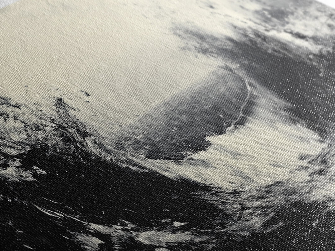 Crashing Waves, Stormy Ocean, Monochrome Surf, Canvas Print, Abstract Seascape Art, Moody Bathroom Decor, Black and White Art Style