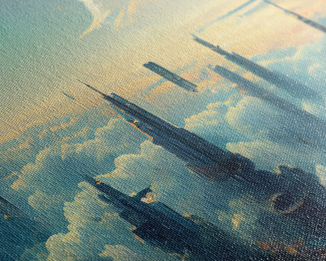 Cyberpunk City Above The Clouds, Futuristic Metropolis, Extra Large Wall Art, Framed Panoramic Canvas Print, Framed Wall Decor