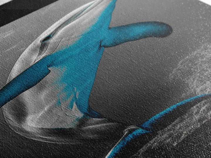 Blue Dolphin, Ocean Glow, Underwater Life, Sea Creature – Framed Canvas Print, Bathroom Wall Art, Coastal Decor, Marine Animal Art