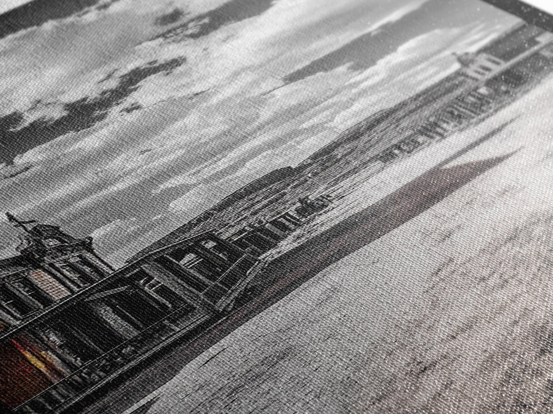 Desert Street, Western Town, Cloudy Skies, Frontier Road, Framed Canvas Print, Rustic Wall Art, Western Style Decor, Saloon Theme