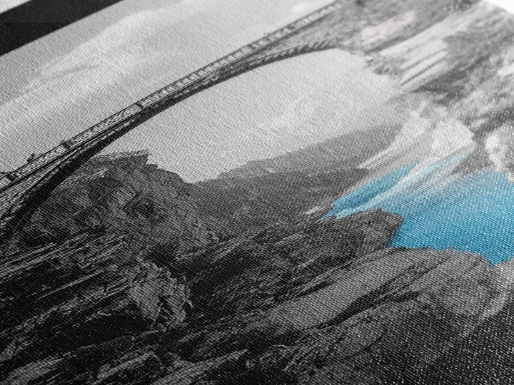 Canyon Bridge, Turquoise River, Scenic View, Majestic Nature, Framed Canvas Print, Living Room Art, Travel Inspired Wall Decor