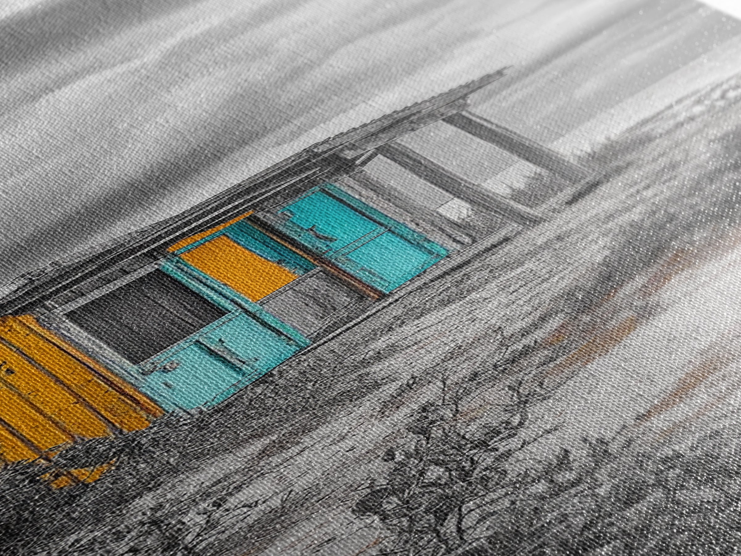 Beach Shack, Rustic Cabin, Vibrant Doors, Framed Canvas Print, Coastal Entryway Wall Art, Tropical Boho Decor, Seaside Rustic Style