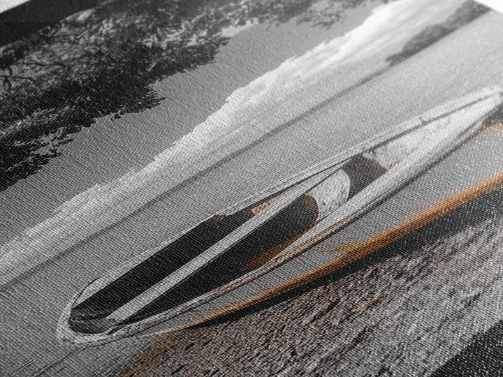 Rustic Rowboat, Tranquil Shore, Coastal Serenity, Vintage Lake Style, Canvas Print, Living Room Wall Art, Monochrome Nature Photography