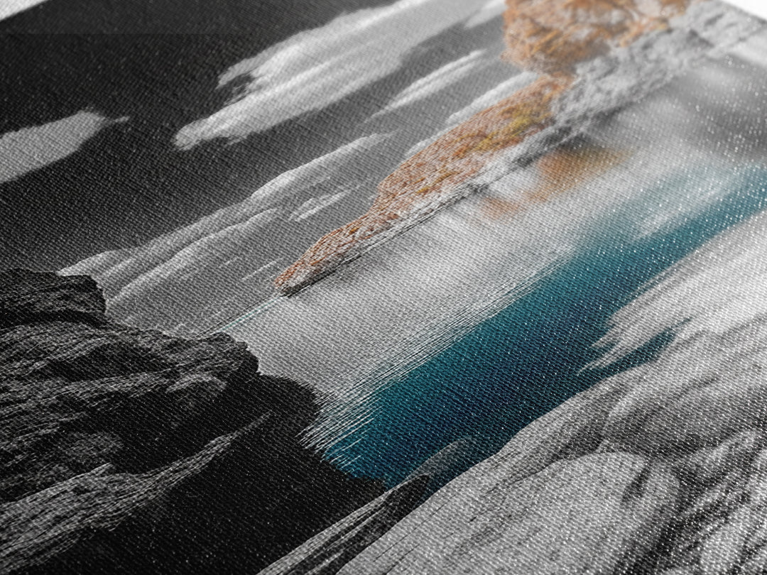 Cliffside Bay, Azure Reflection, Dramatic Seascape, Nature Landscape, Framed Canvas Print, Bathroom Art, Modern Wall Decor, Ocean View