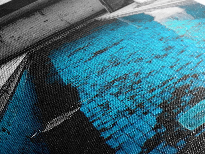 Abandoned Pool, Urban Texture, Gritty Vibes, Blue Contrast, Framed Canvas Print, Industrial Wall Art, Moody Bathroom or Loft Decor