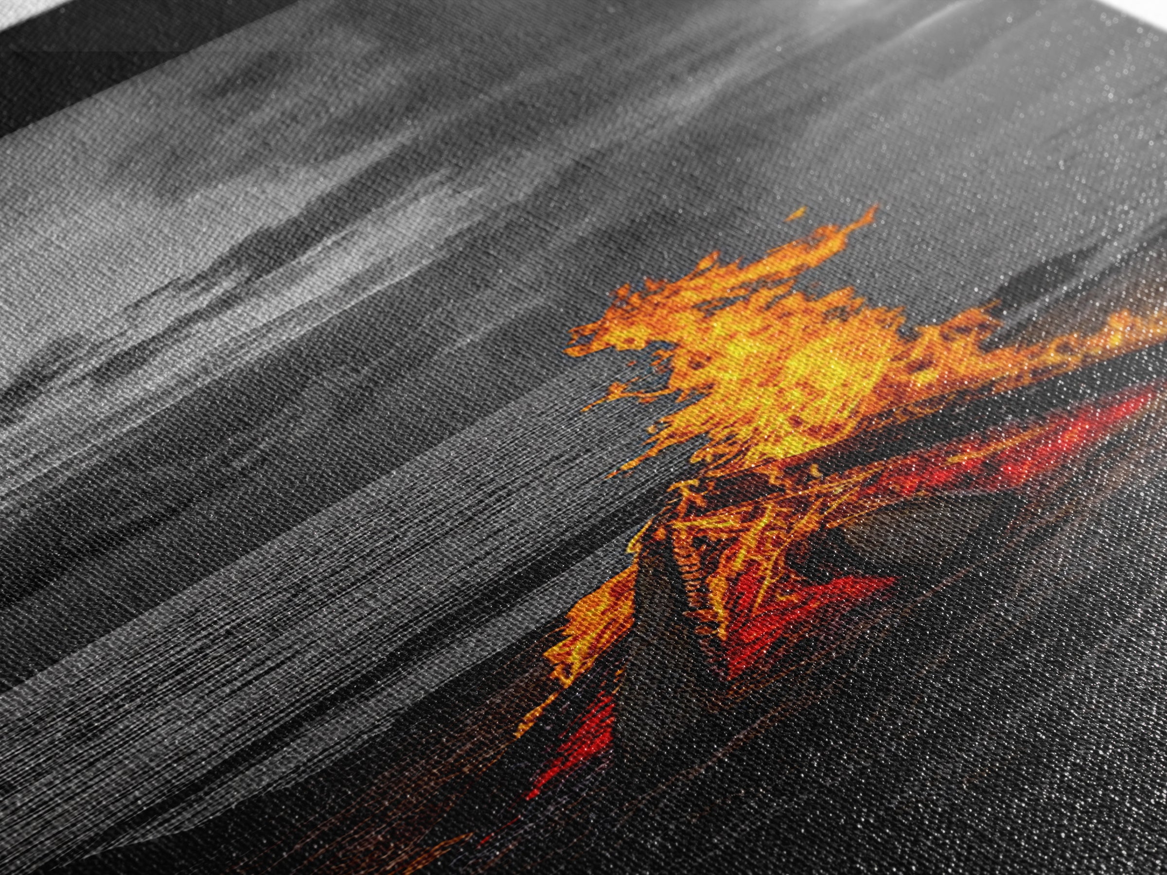 Beach Bonfire, Glowing Flame, Night Ocean, Framed Canvas Print, Autumn Coastal Wall Art, Rustic Cabin Decor, Moody Beach Photography