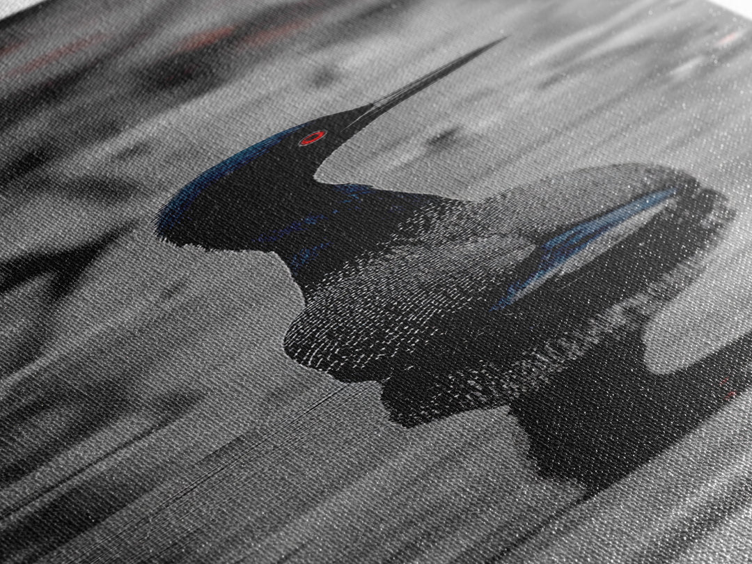 Blue Loon, Water Reflection, Elegant Bird, Lake Life Framed Canvas Print, cabin decor, nature wall art, minimalist bird art, office wall art