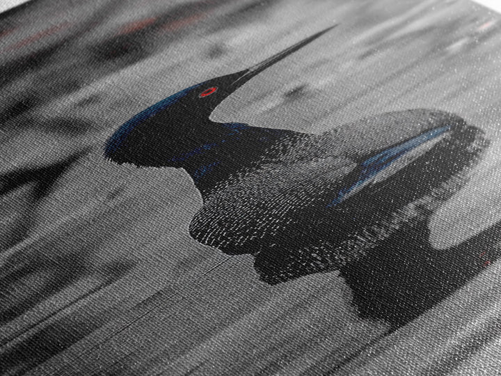 Blue Loon, Water Reflection, Elegant Bird, Lake Life Framed Canvas Print, cabin decor, nature wall art, minimalist bird art, office wall art