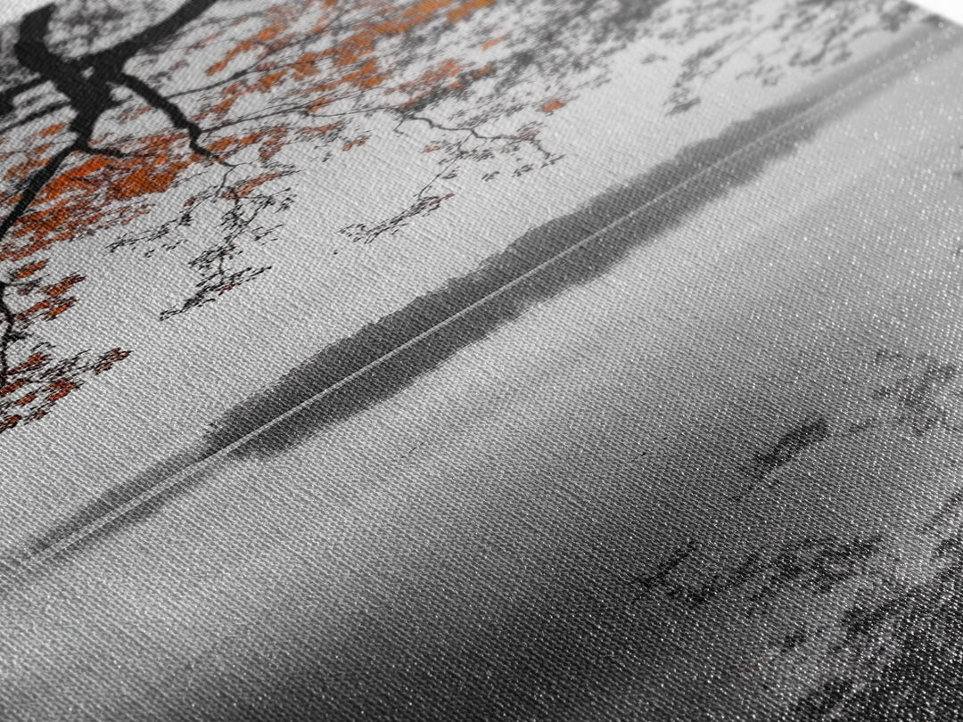 Autumn Leaves, Peaceful Lake, Misty Morning, Nature Silence, Canvas Print, Fall Wall Art, Neutral Bedroom Decor, Minimalist Photography