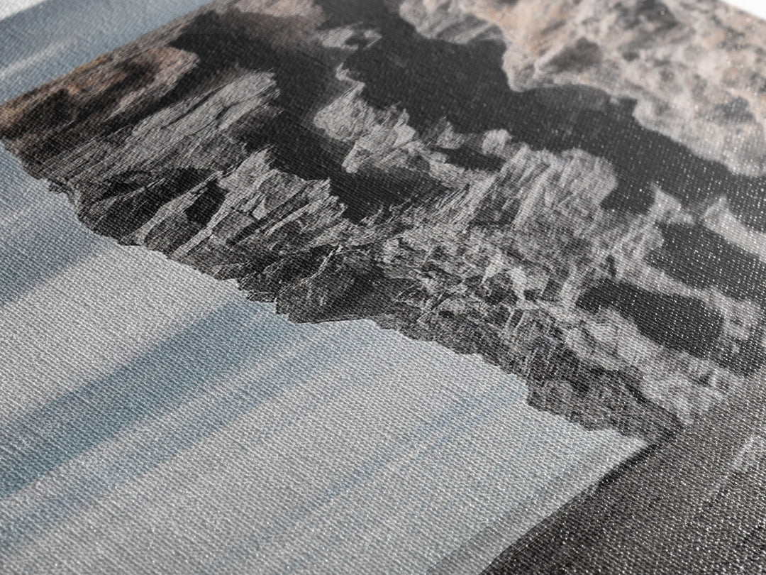 Cliff Wall, Ocean View, Lone Hiker, Rugged Coast, Framed Canvas Print, Adventure Art, Minimalist Decor, Office Wall Art, Modern Nature