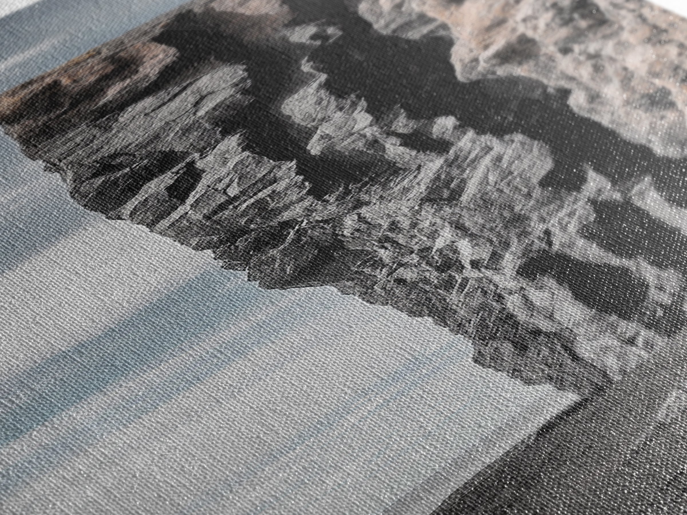 Cliff Wall, Ocean View, Lone Hiker, Rugged Coast, Framed Canvas Print, Adventure Art, Minimalist Decor, Office Wall Art, Modern Nature