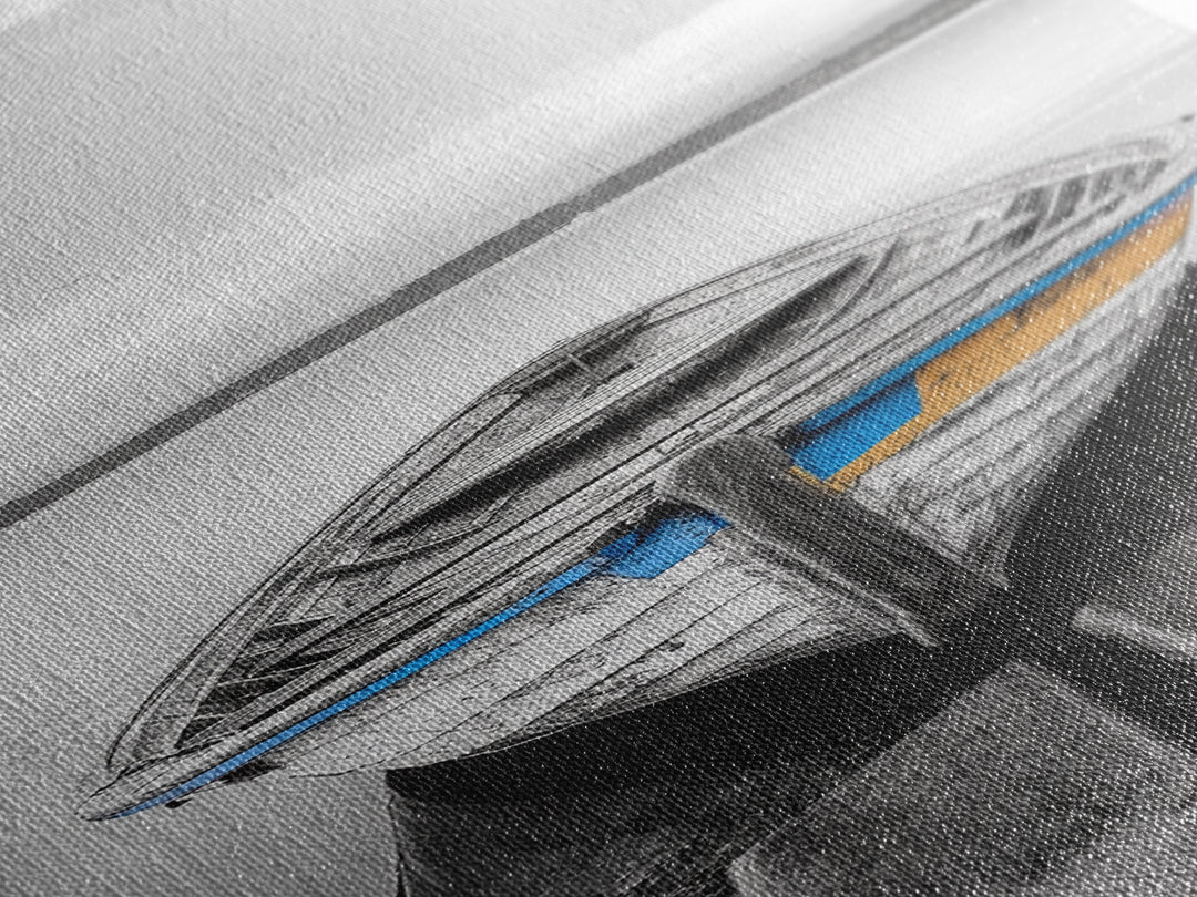 Rowboat Front, Calm Water, Lake Stillness, Serene View, Framed Canvas Print, Nautical Decor, Minimalist Art, Coastal Living Room